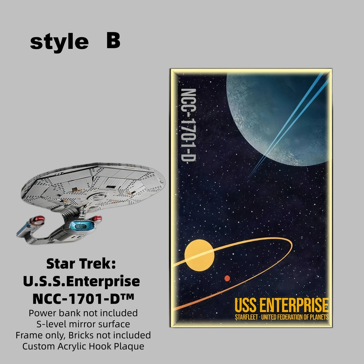 Wall Display frame for LEGO® ICONS Star Trek: U.S.S. Enterprise NCC-1701-D™ 10356(Model Not Included)