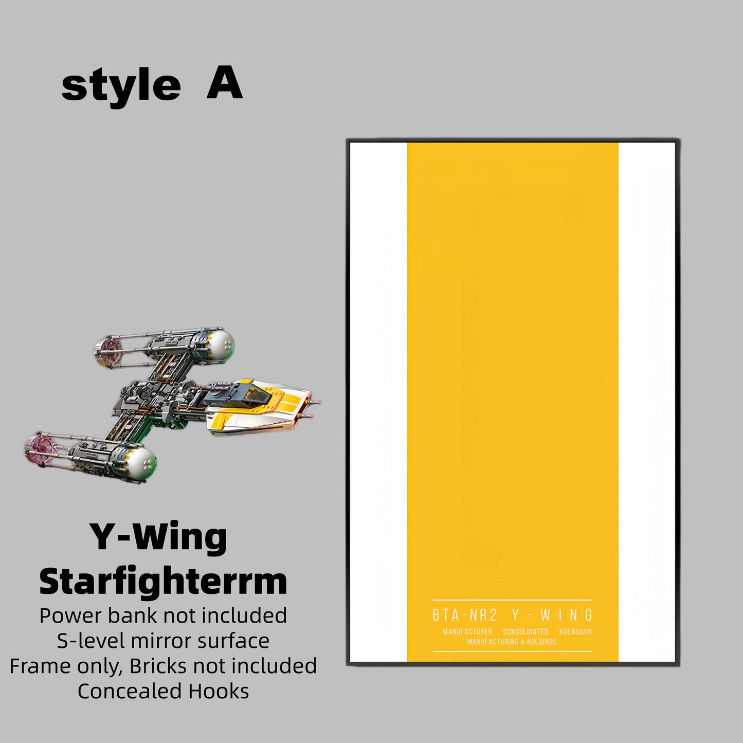 Wall Display Frame for LEGO® Star Wars 75181 Y-Wing Starfighter™(Model Not Included)