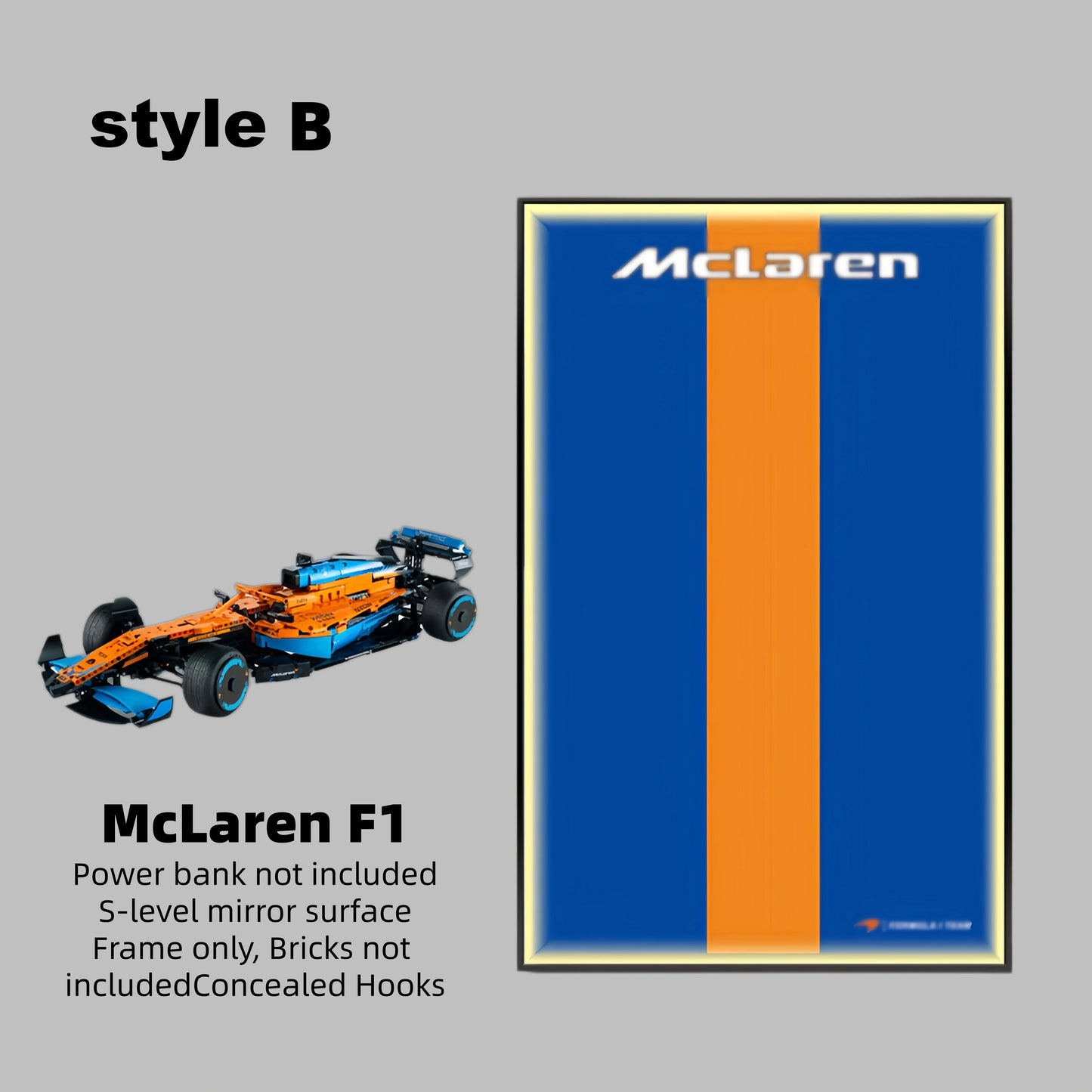 Wall Display Frame For LEGO® TECHNIC™ McLaren F1 42141 (Model Not Included)