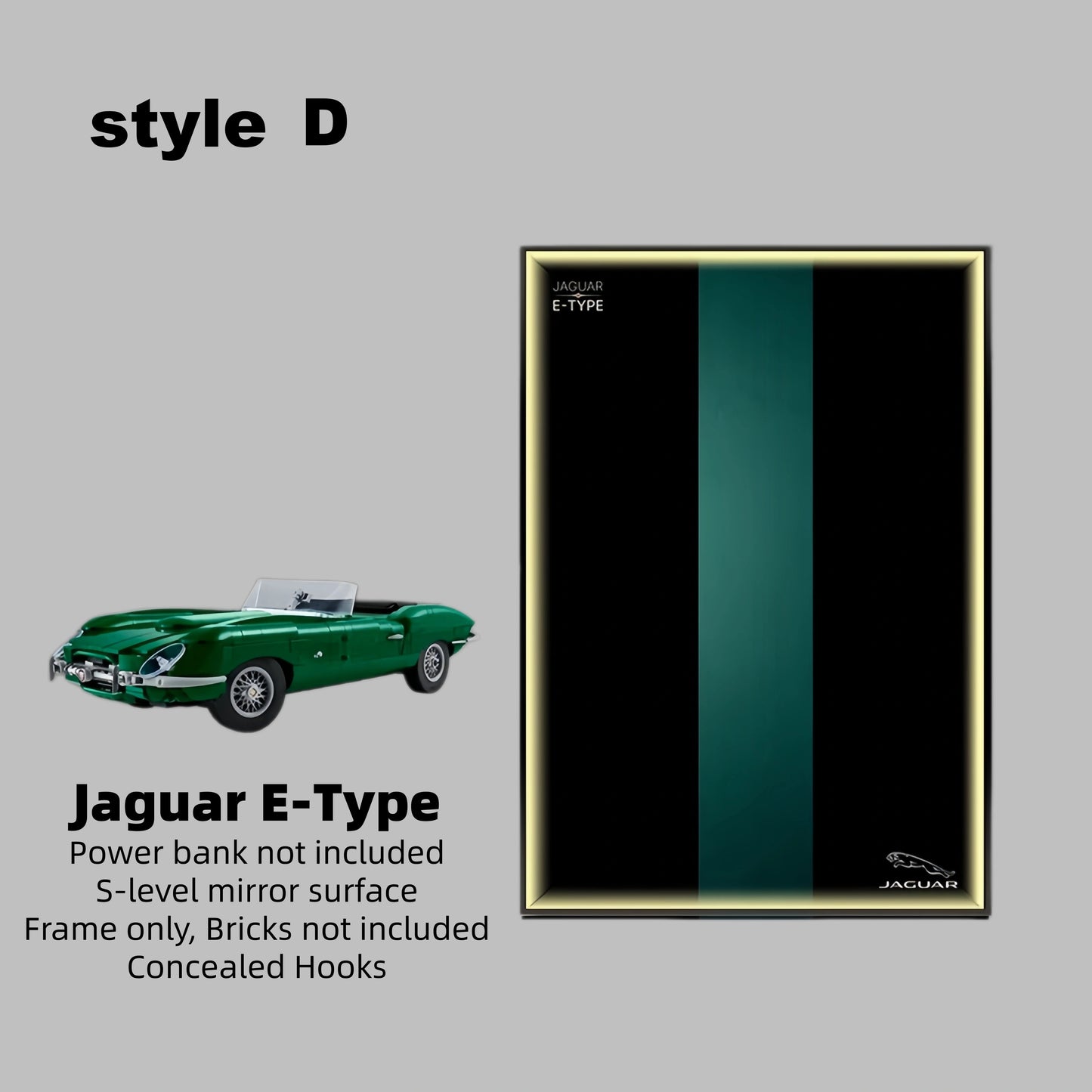 Wall Display Frame For Lego 11381 ICONS JAGUAR E-TYPE(Model not included)