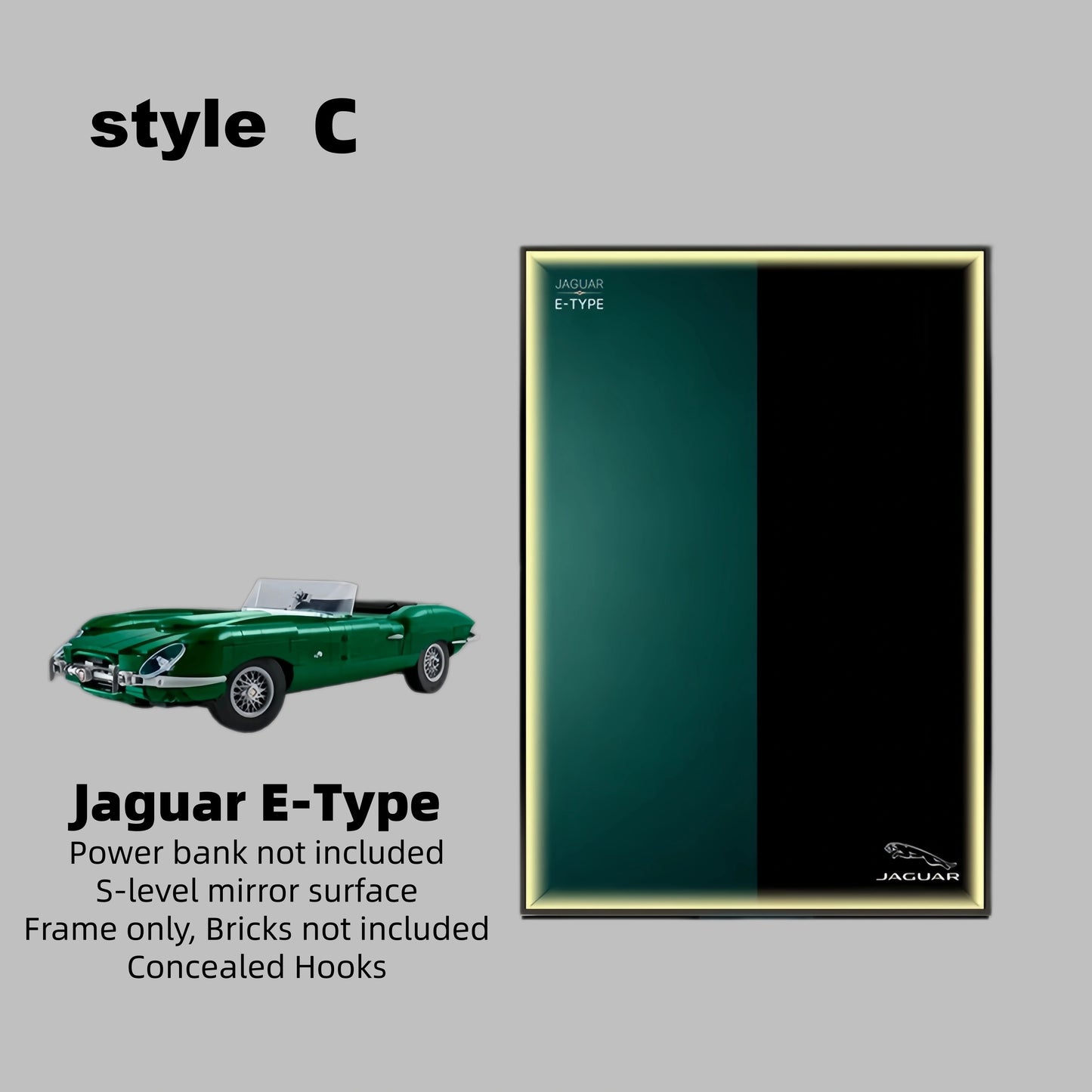 Wall Display Frame For Lego 11381 ICONS JAGUAR E-TYPE(Model not included)