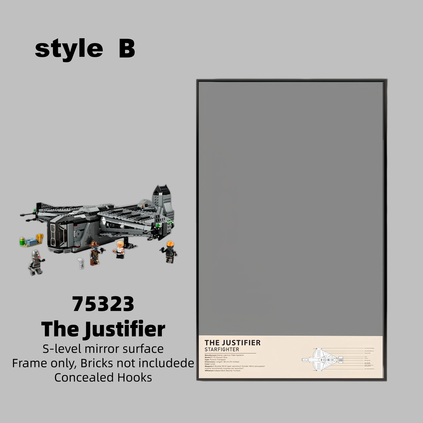 Wall Display Frame For  LEGO® STAR WARS 75323 The Justifier™(Model Not Included)