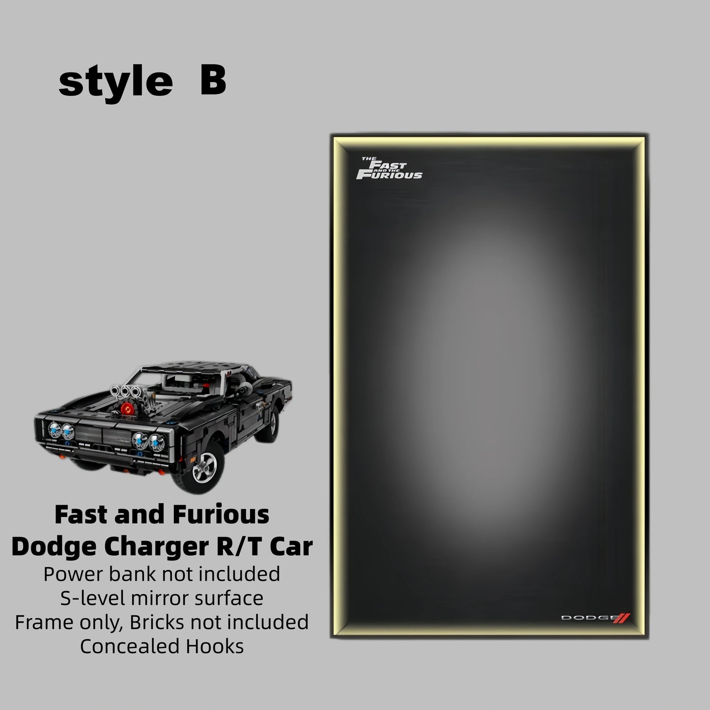 Wall Display Frames For LEGO Technic Fast and Furious Dodge Charger R/T Car 42231(Model not included)