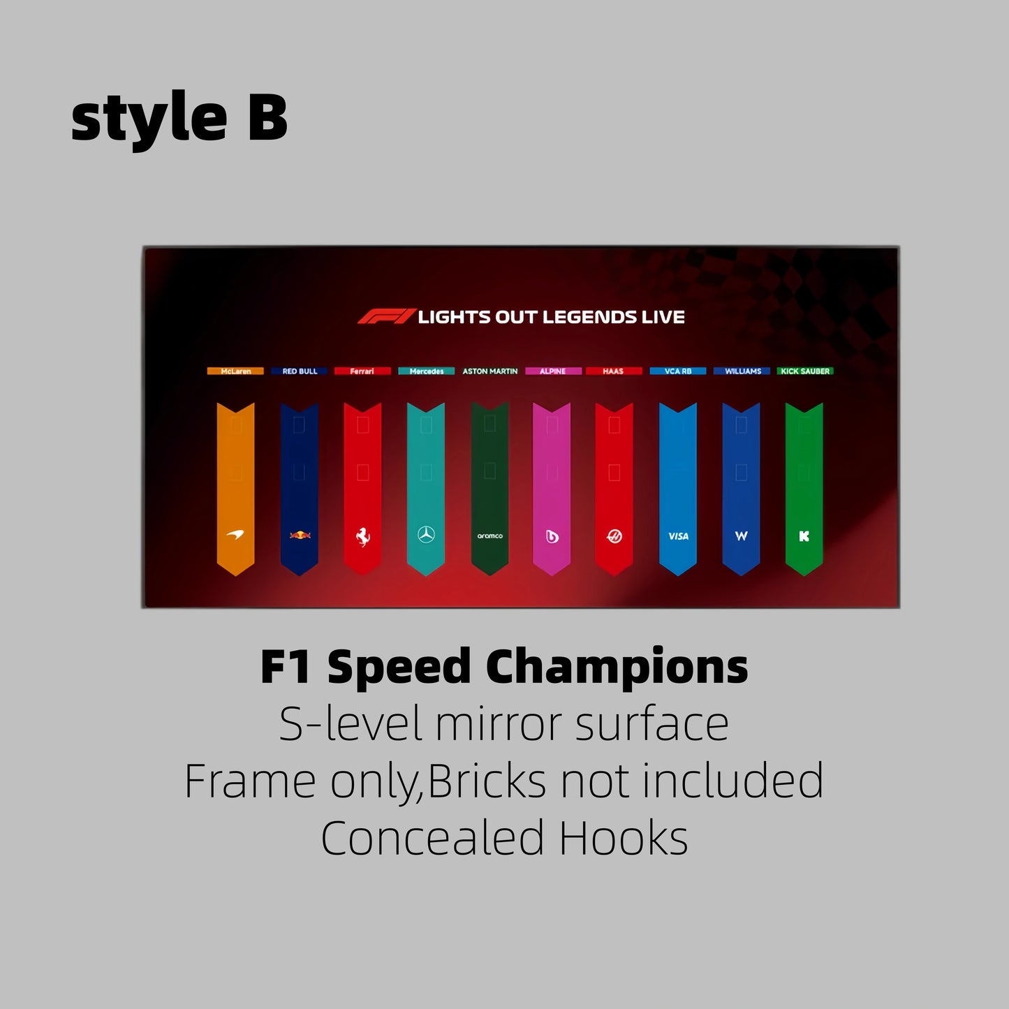 Wall Display Frame for LEGO® F1® Speed Champions F1 Cars Plus(Car not included)