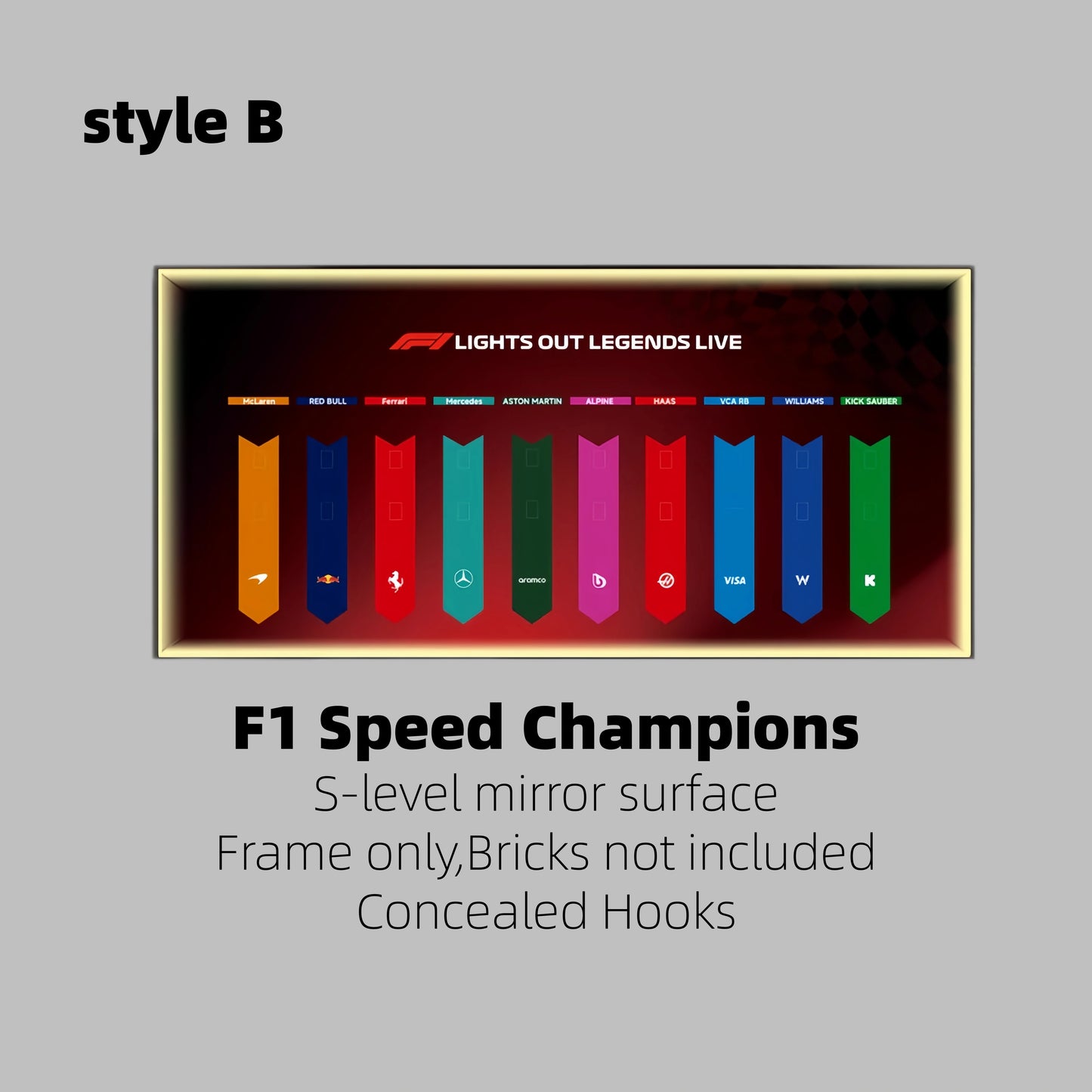 Wall Display Frame for LEGO® F1® Speed Champions F1 Cars Plus(Car not included)