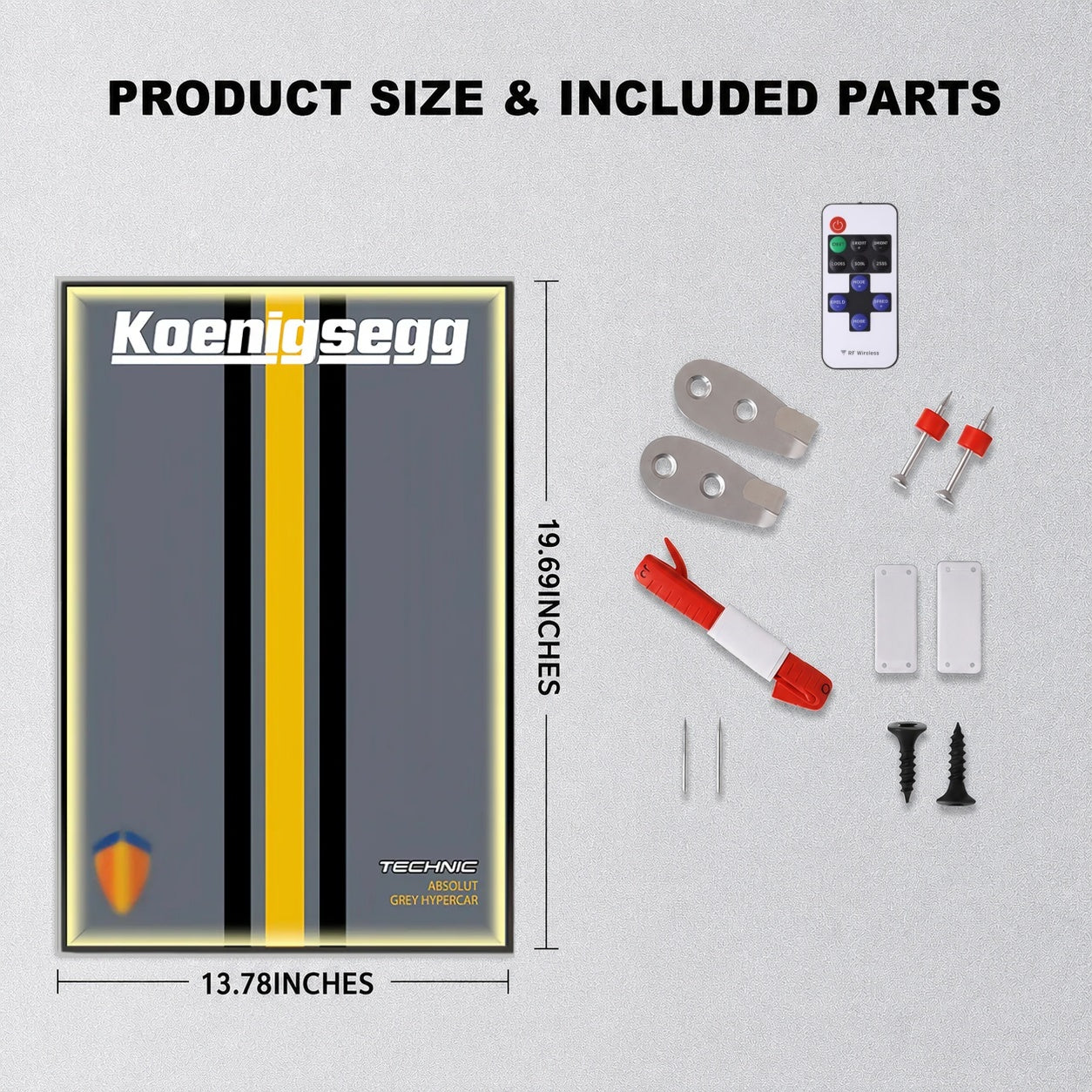 Wall Display Frame For  LEGO® TECHNIC™ Koenigsegg Jesko Absolut Grey Hypercar MID-SIZE CAR 42173 (Model Not Included)
