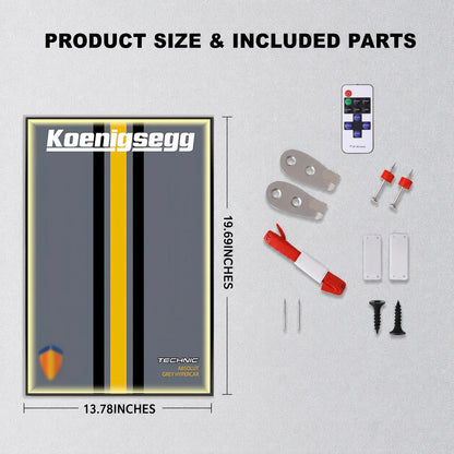 Wall Display Frame For  LEGO® TECHNIC™ Koenigsegg Jesko Absolut Grey Hypercar MID-SIZE CAR 42173 (Model Not Included)