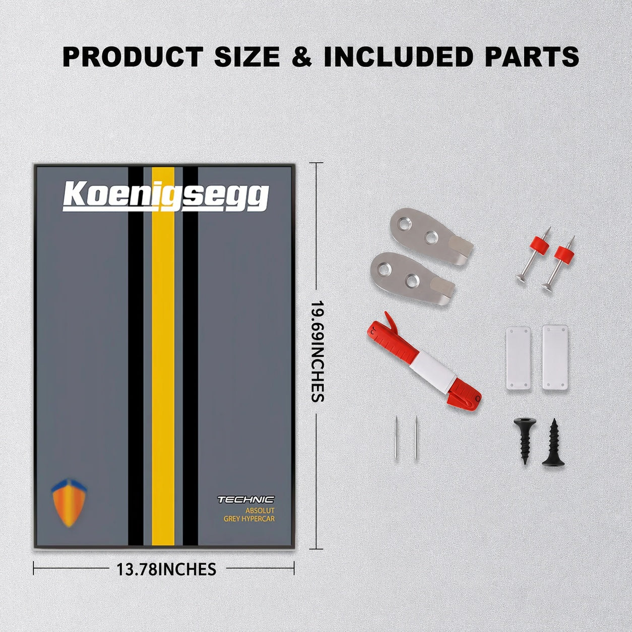 Wall Display Frame For  LEGO® TECHNIC™ Koenigsegg Jesko Absolut Grey Hypercar MID-SIZE CAR 42173 (Model Not Included)