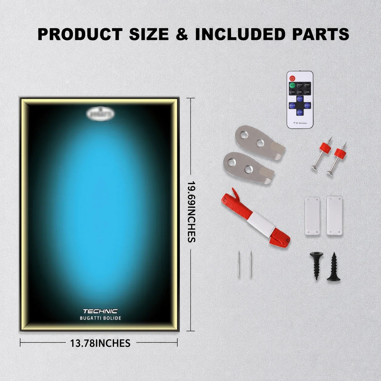 Wall Display Frame For LEGO® TECHNIC™ Bugatti Bolide Agile Blue Mid-Size Car 42162 (Model Not Included)