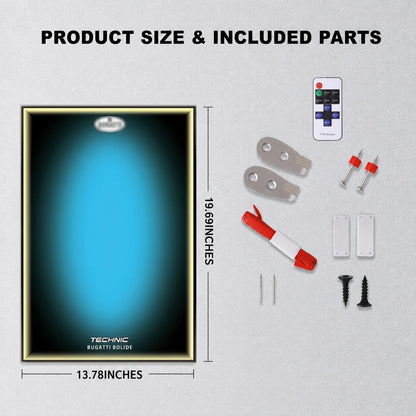 Wall Display Frame For LEGO® TECHNIC™ Bugatti Bolide Agile Blue Mid-Size Car 42162 (Model Not Included)