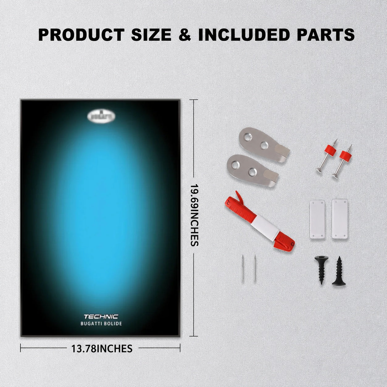 Wall Display Frame For LEGO® TECHNIC™ Bugatti Bolide Agile Blue Mid-Size Car 42162 (Model Not Included)