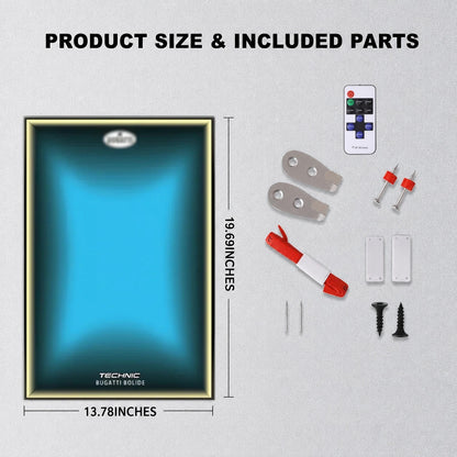 Wall Display Frame For LEGO® TECHNIC™ Bugatti Bolide Agile Blue Mid-Size Car 42162 (Model Not Included)