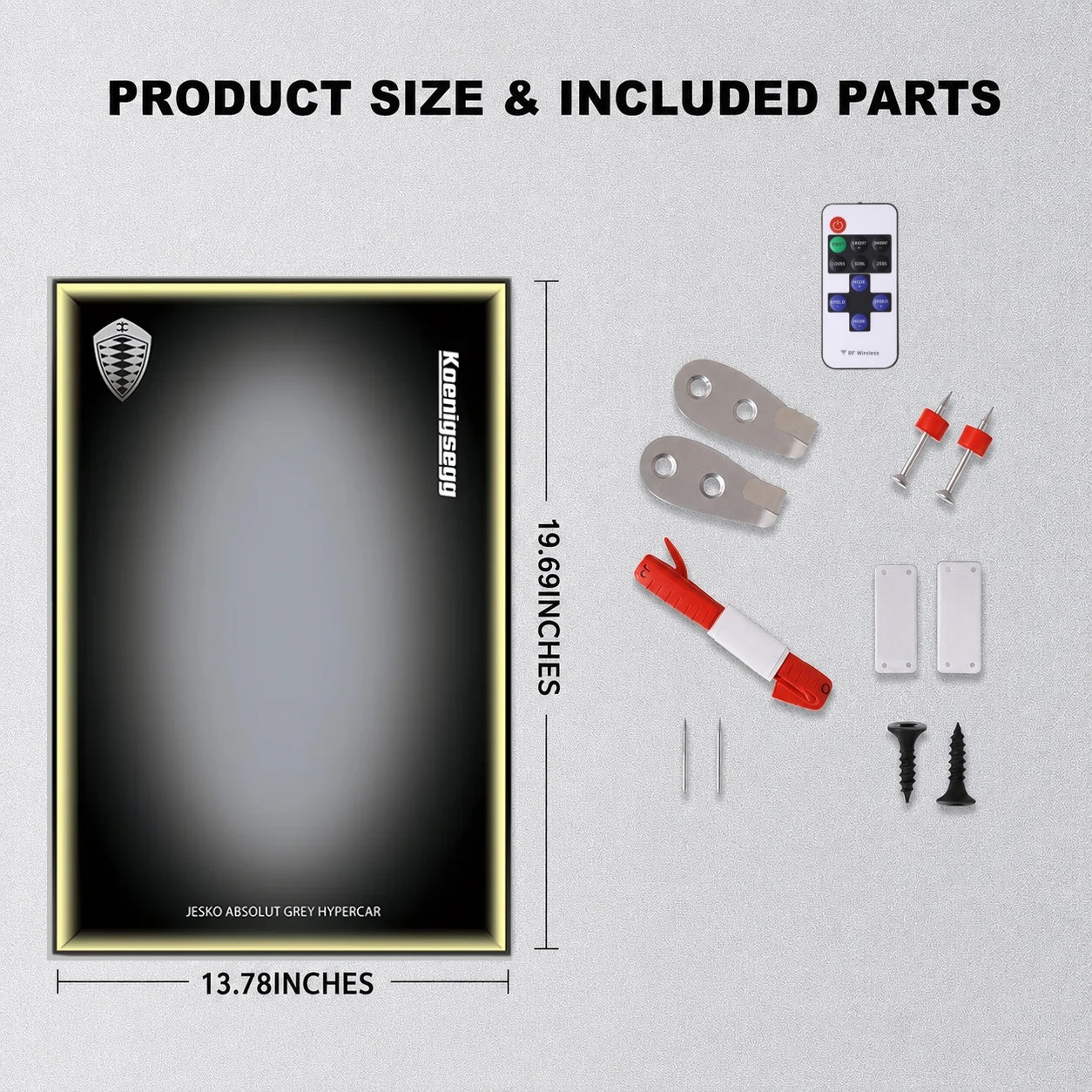 Wall Display Frame For  LEGO® TECHNIC™ Koenigsegg Jesko Absolut Grey Hypercar MID-SIZE CAR 42173 (Model Not Included)