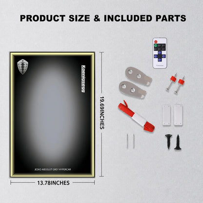 Wall Display Frame For  LEGO® TECHNIC™ Koenigsegg Jesko Absolut Grey Hypercar MID-SIZE CAR 42173 (Model Not Included)