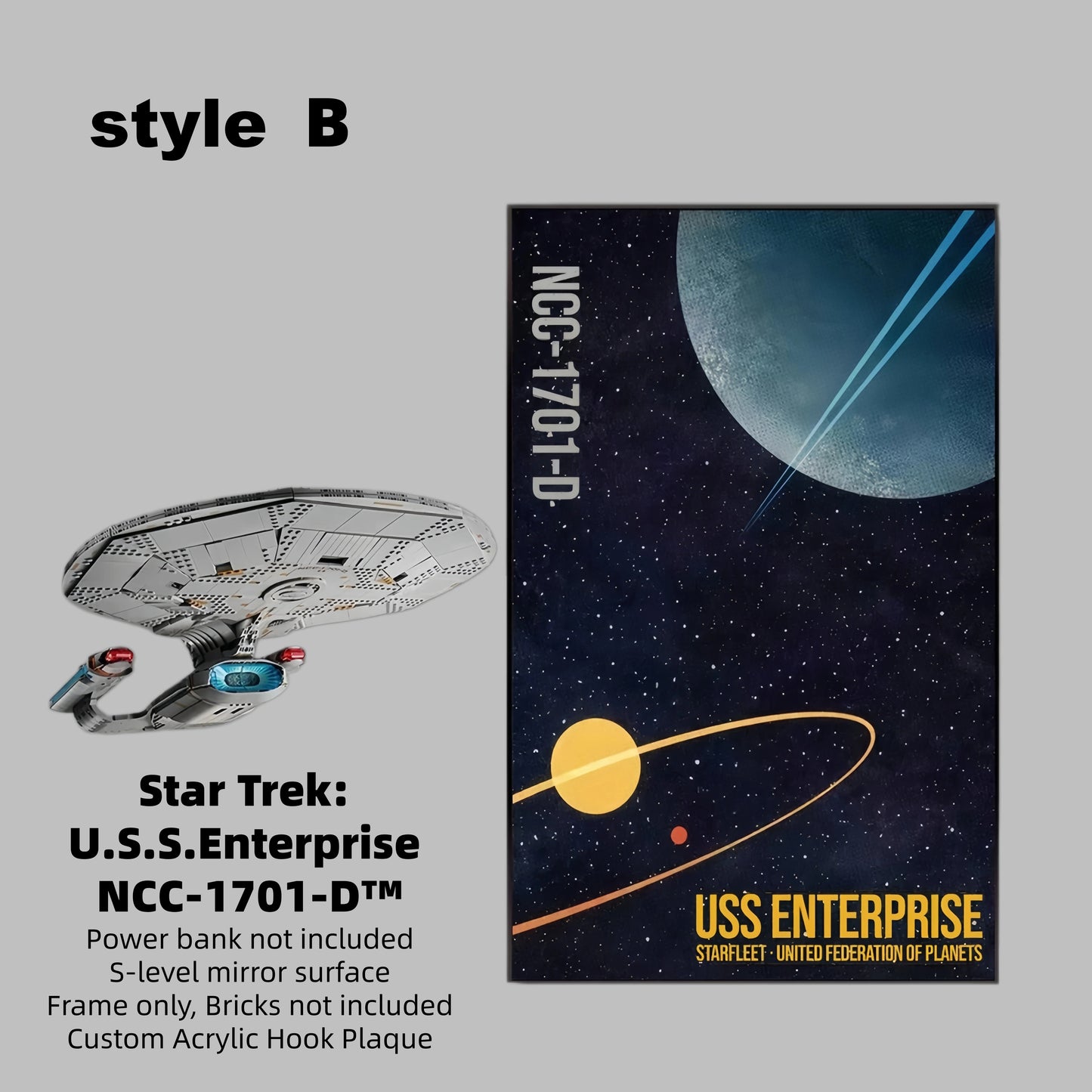 Wall Display frame for LEGO® ICONS Star Trek: U.S.S. Enterprise NCC-1701-D™ 10356(Model Not Included)