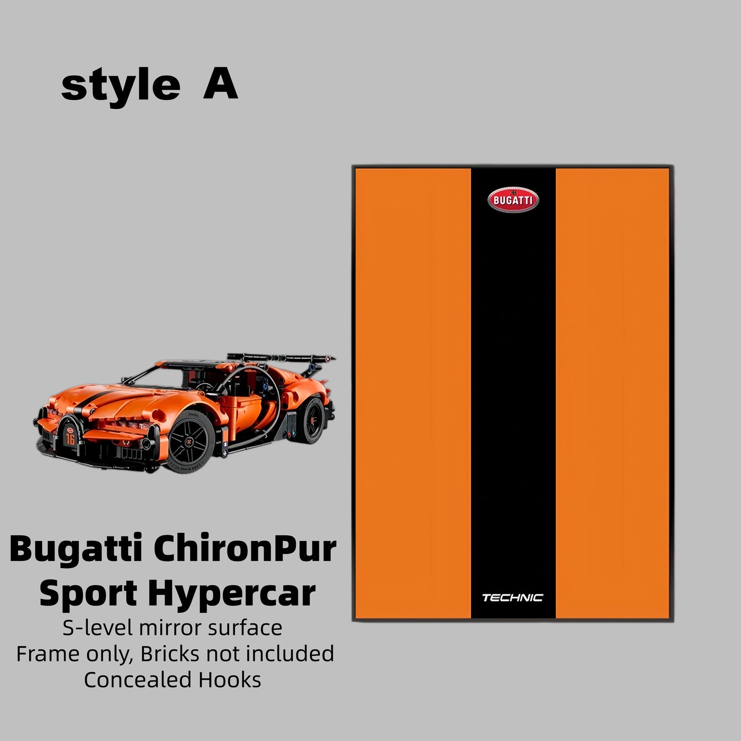Wall Display Frame For LEGO® Technic™ Bugatti Chiron Pur Sport Hypercar Mid-Size Car 42222 (Model Not Included)