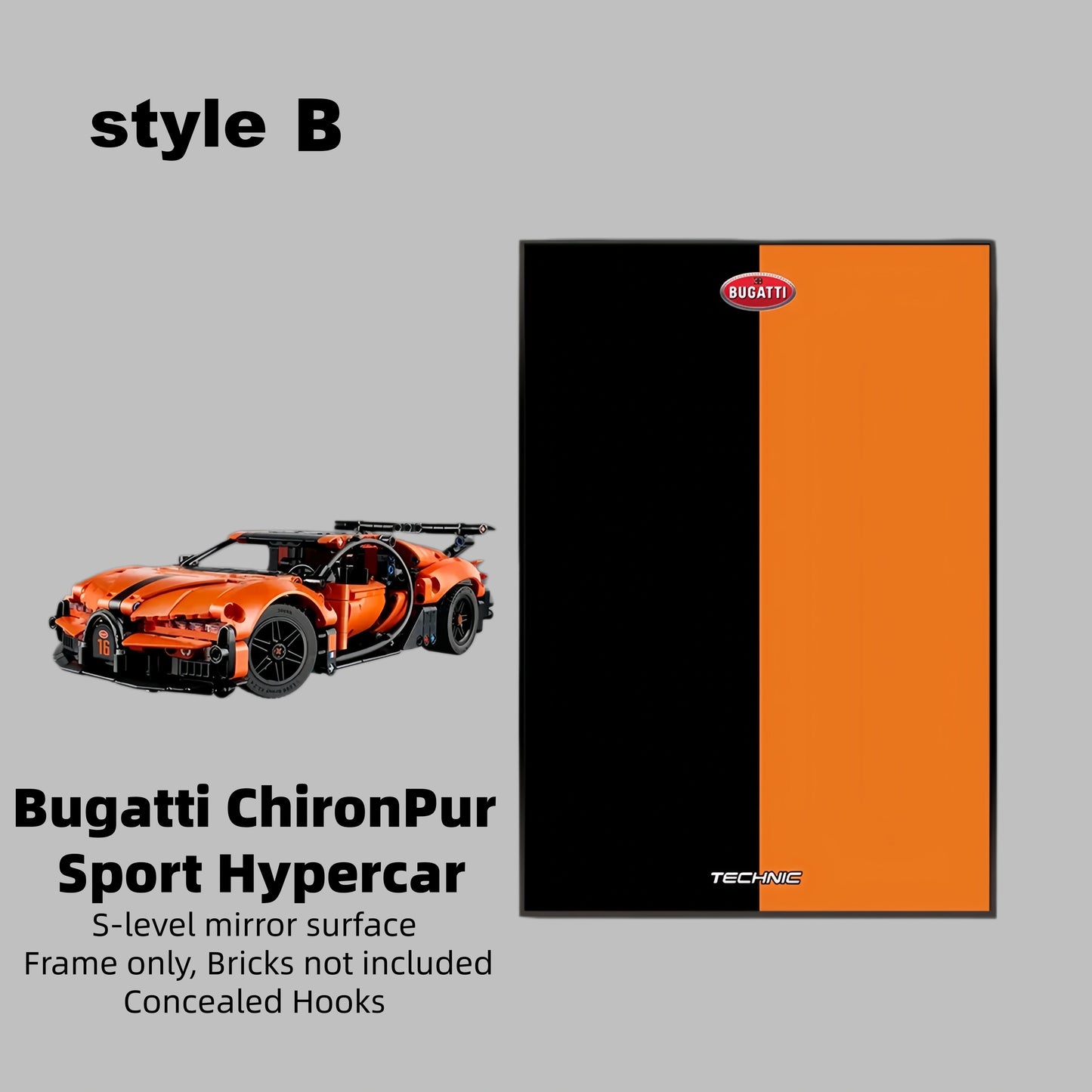 Wall Display Frame For LEGO® Technic™ Bugatti Chiron Pur Sport Hypercar Mid-Size Car 42222 (Model Not Included)