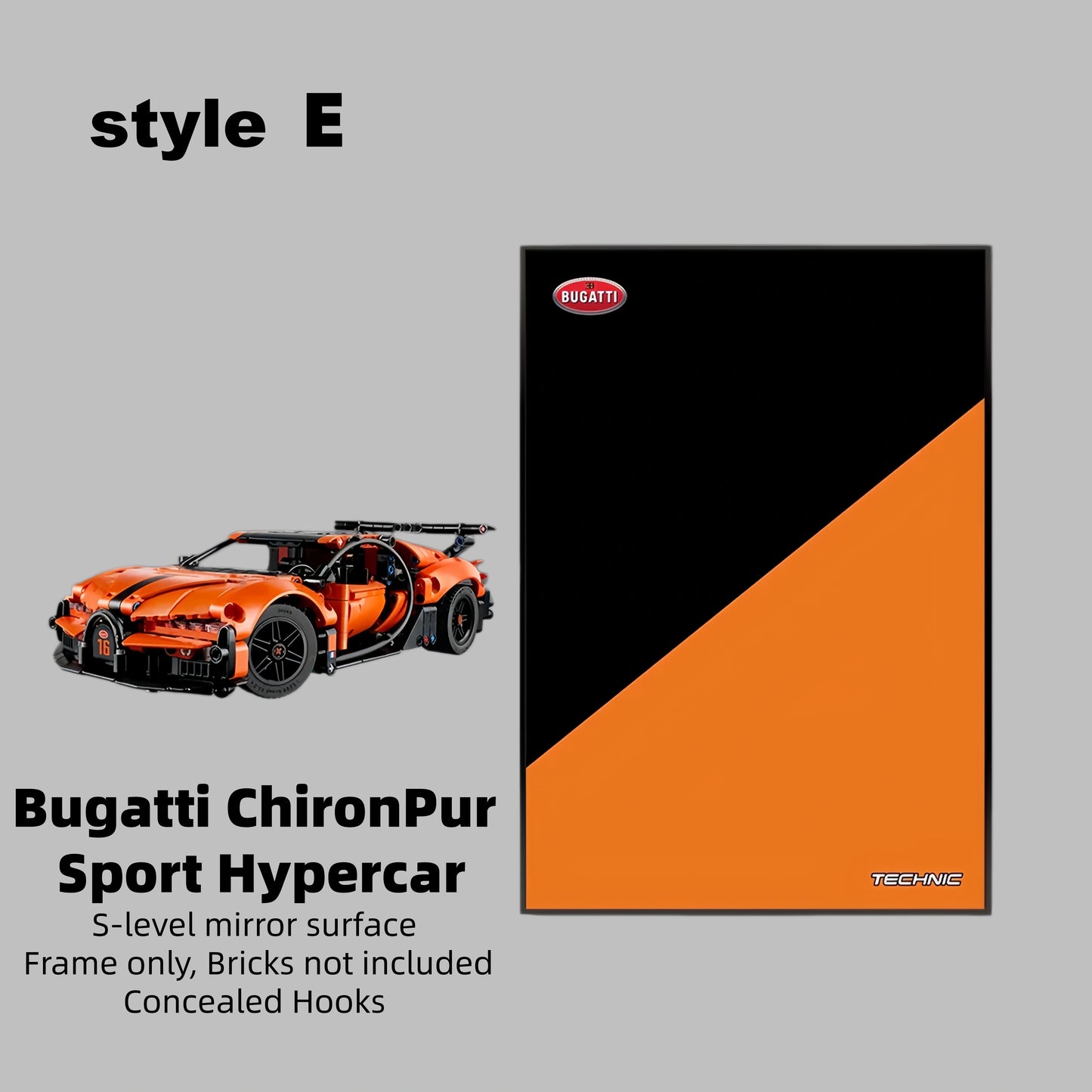 Wall Display Frame For LEGO® Technic™ Bugatti Chiron Pur Sport Hypercar Mid-Size Car 42222 (Model Not Included)