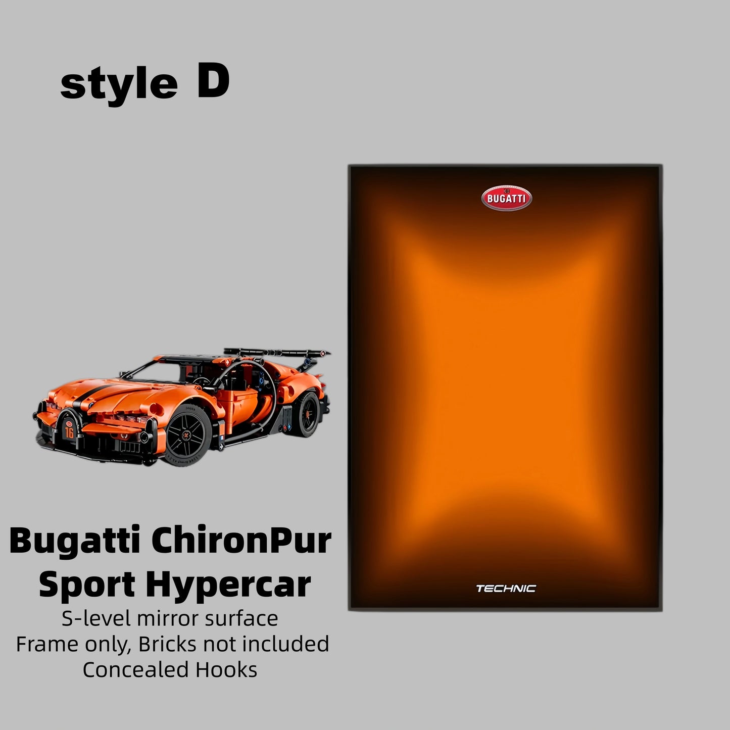 Wall Display Frame For LEGO® Technic™ Bugatti Chiron Pur Sport Hypercar Mid-Size Car 42222 (Model Not Included)
