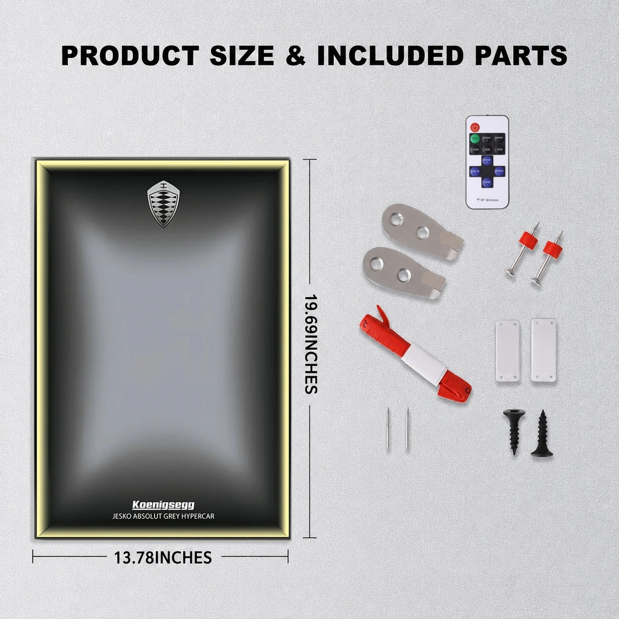 Wall Display Frame For  LEGO® TECHNIC™ Koenigsegg Jesko Absolut Grey Hypercar MID-SIZE CAR 42173 (Model Not Included)