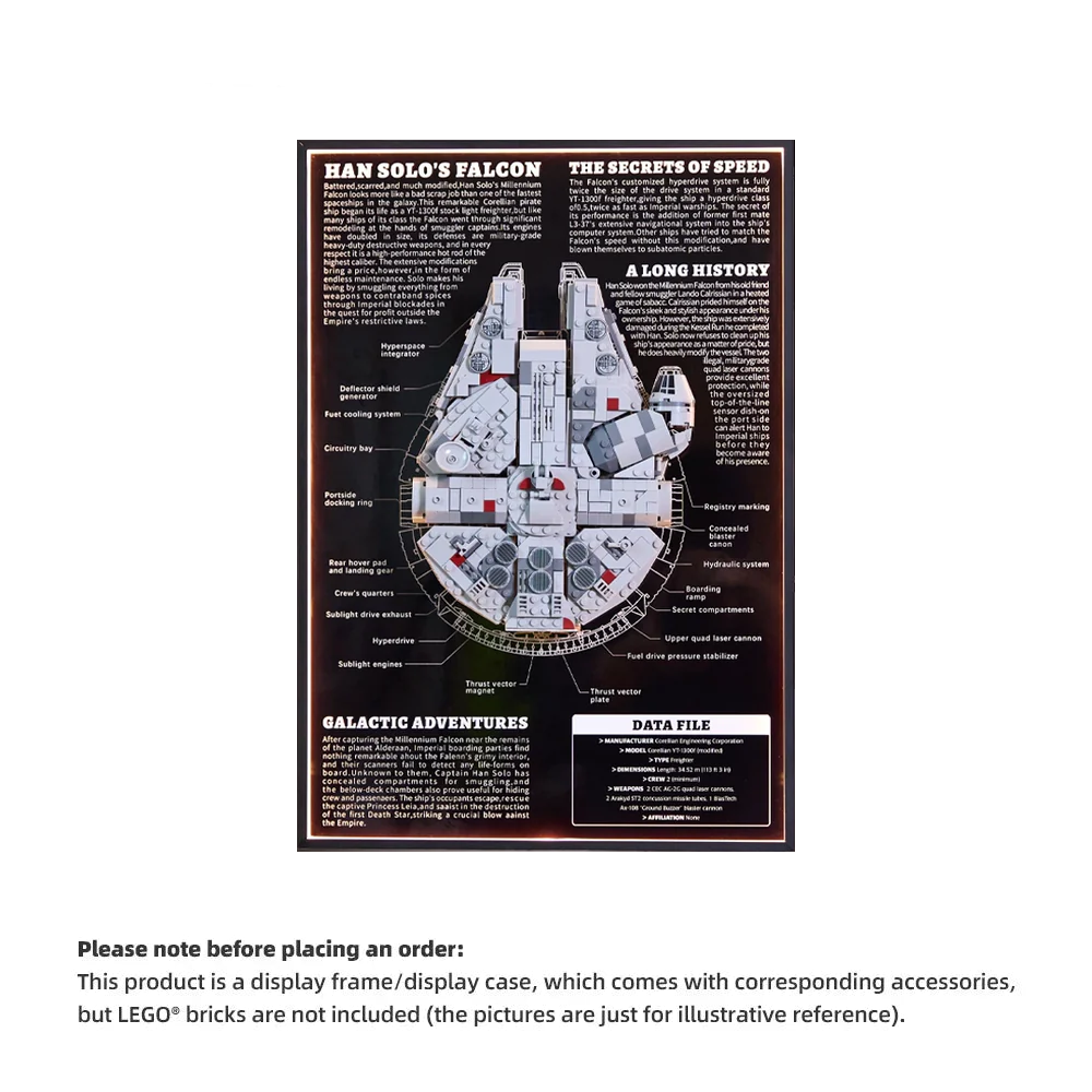Wall Display frame for LEGO® Star Wars™ 75375 Millennium Falcon™(Model Not Included)