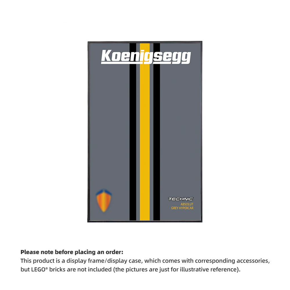 Wall Display Frame For  LEGO® TECHNIC™ Koenigsegg Jesko Absolut Grey Hypercar MID-SIZE CAR 42173 (Model Not Included)