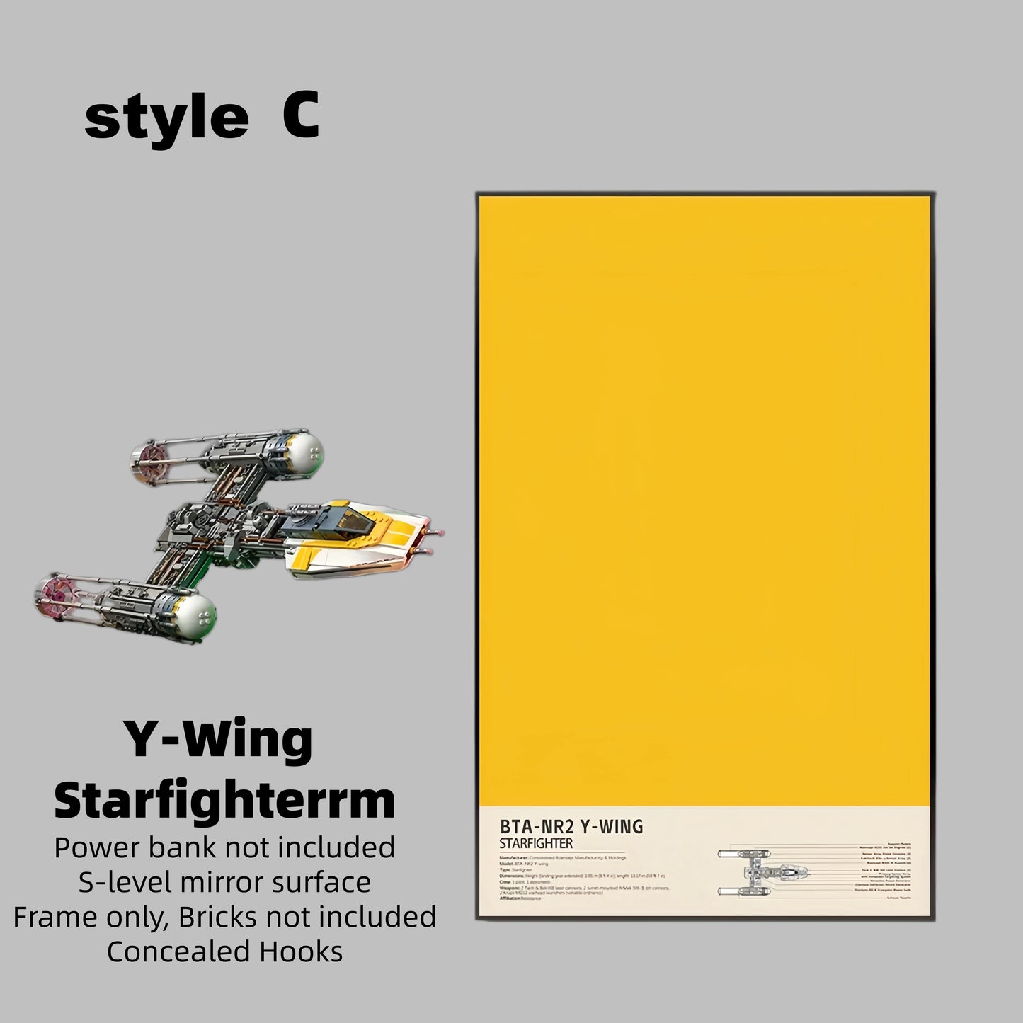 Wall Display Frame for LEGO® Star Wars 75181 Y-Wing Starfighter™(Model Not Included)